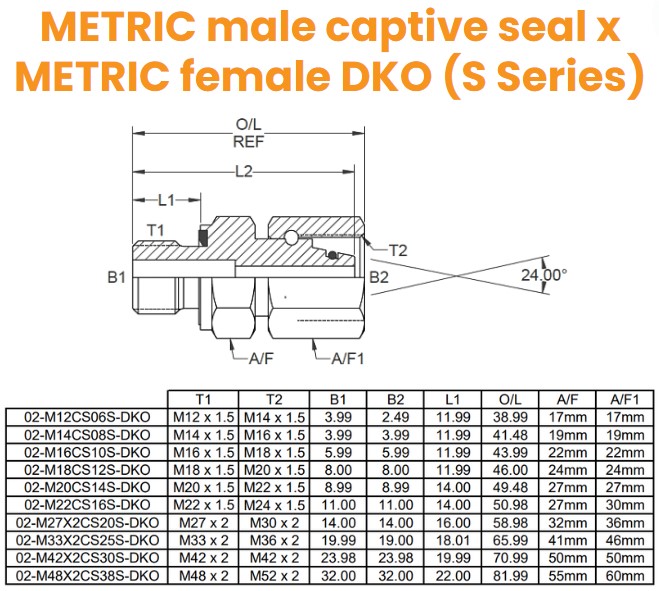 M14 Captive Seal 3869 x M16 (8S) DKO M/F - Complete Hydraulic Adaptor